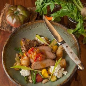 Heirloom Tomato & Summer Bean Panzanella with Grilled Pork Chops